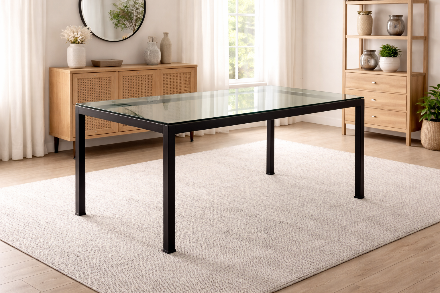 Mesa de forja con cristal modelo Verona para comedor