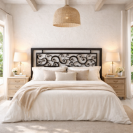 Cabecero de cama de forja Caracoles en hierro negro con diseño ornamental para dormitorio