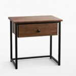 Mesita de noche de madera con cajón y estructura metálica estilo industrial
