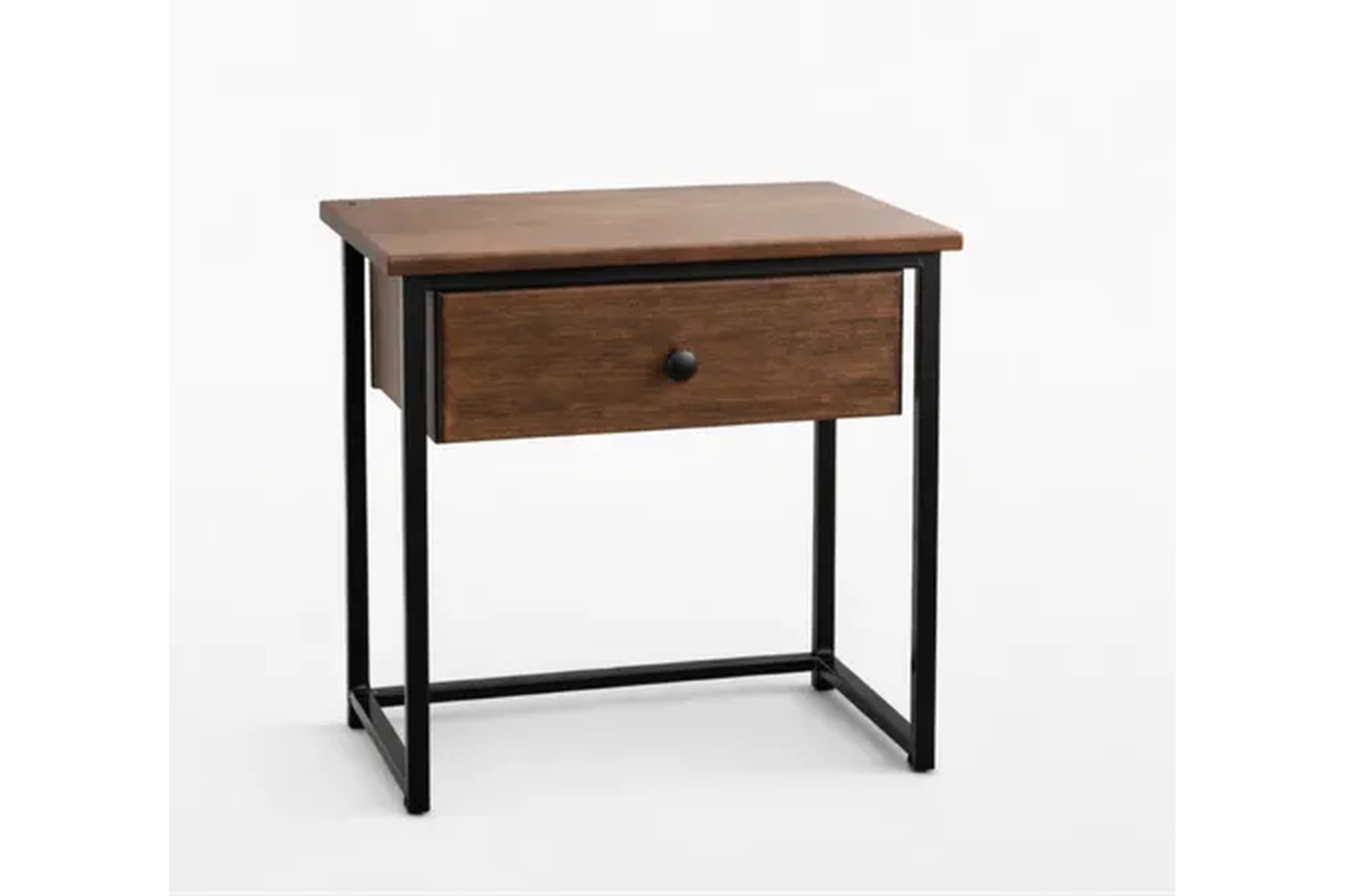 Mesita de noche de madera con cajón y estructura metálica estilo industrial