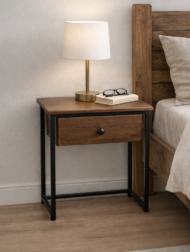 Mesita de noche de madera y forja con 1 cajón - Imagen 2