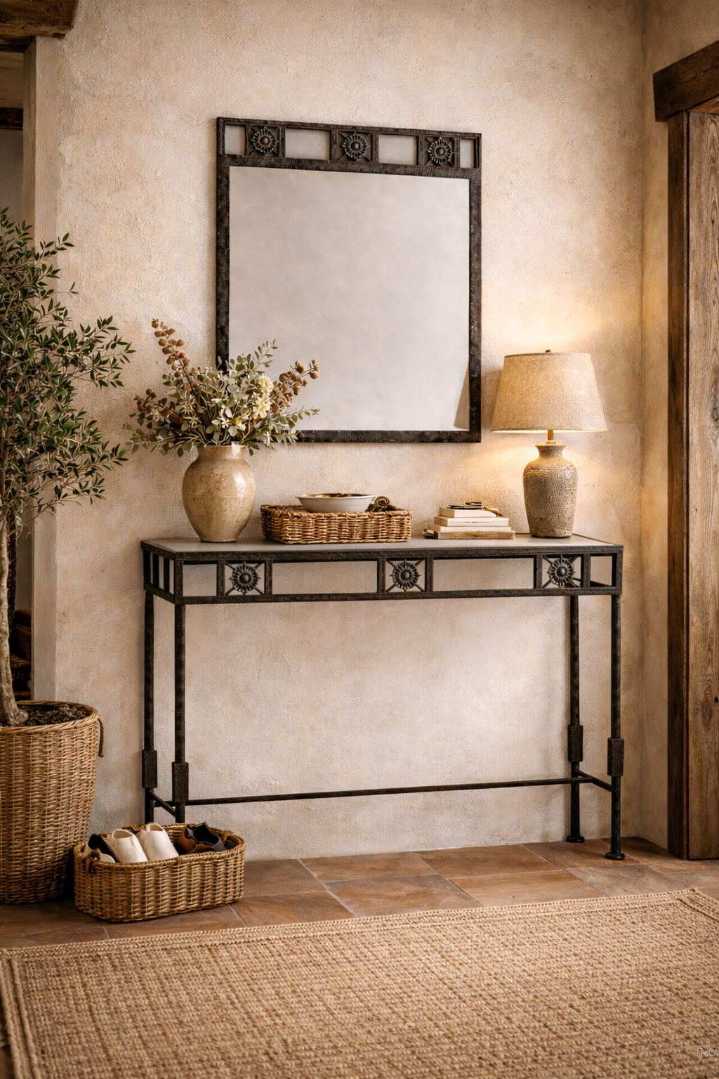 Recibidor de forja con espejo modelo New York para entrada