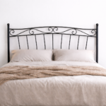 Cabecero de forja Cristina negro para cama matrimonial con diseño clásico de barras verticales y detalles curvos